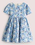 Unicorn Bow Party Dress-Dusty Blue/Ivory Unicorns