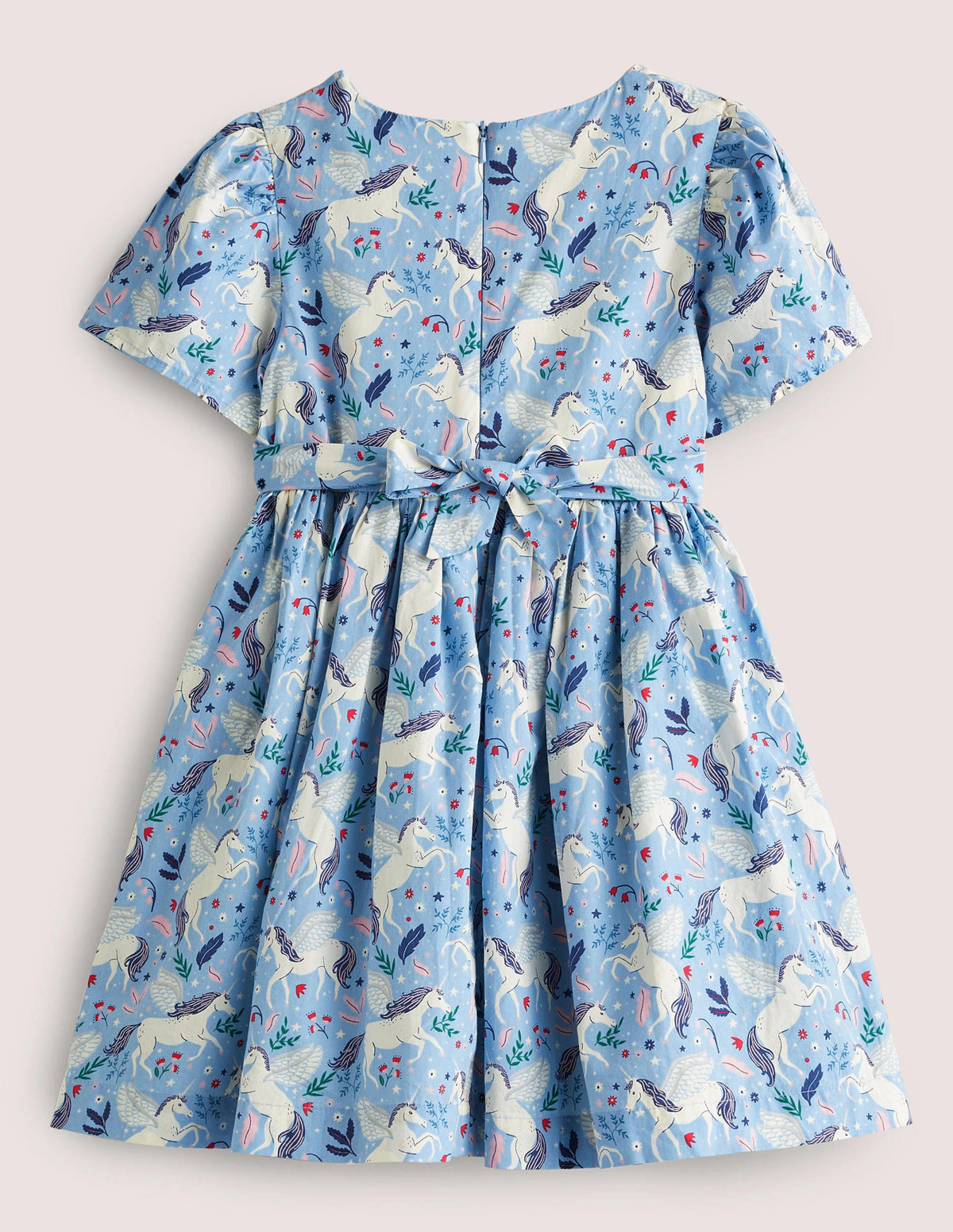 Unicorn Bow Party Dress-Dusty Blue/Ivory Unicorns - Image 2