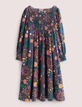Robe trapèze avec corsage à smocks-Feu d'artifice multi