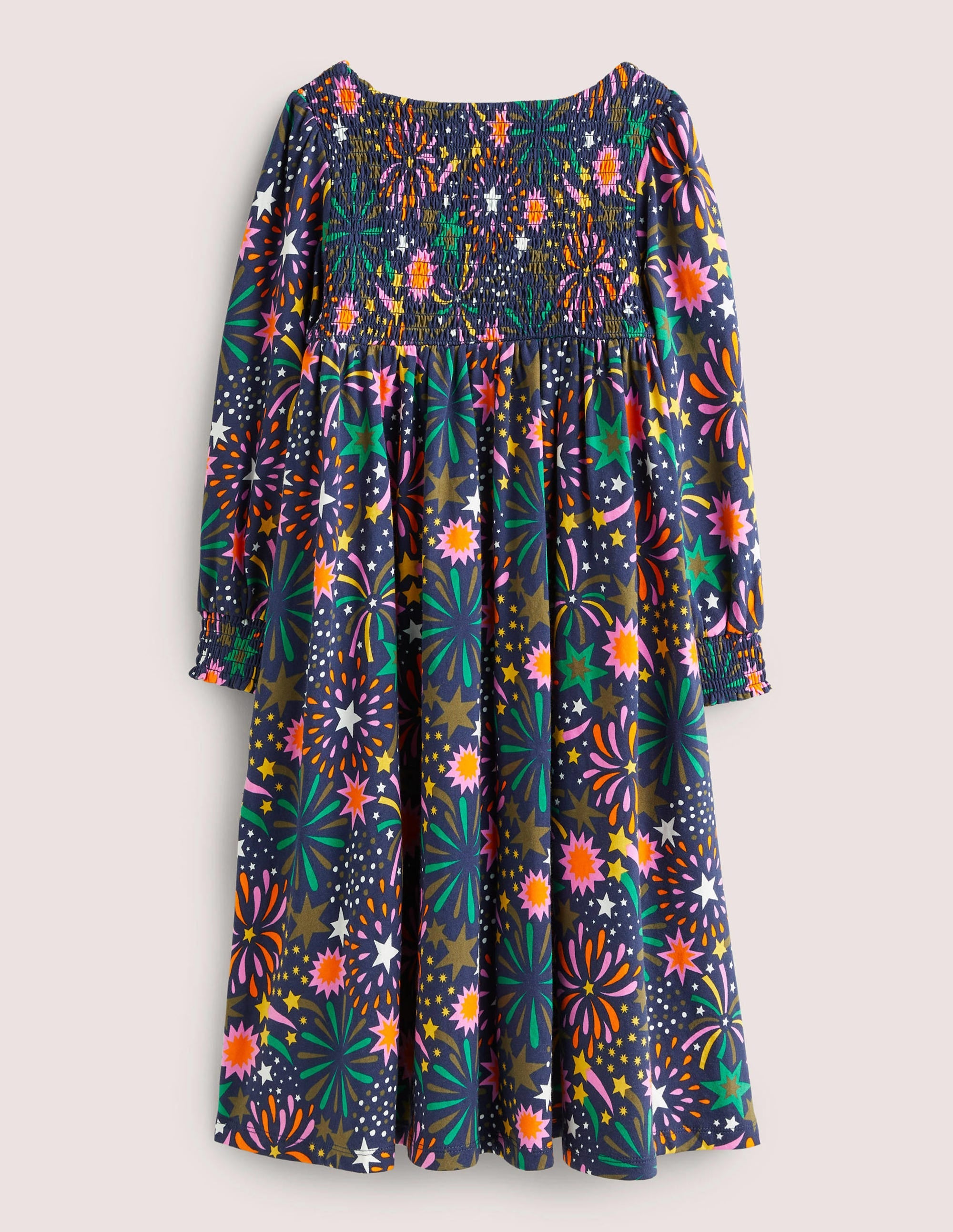Robe trapèze avec corsage à smocks-Feu d'artifice multi - Image 2