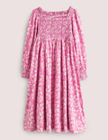 Trapezkleid mit gesmoktem Oberteil-Rosarot, Eule/Toile