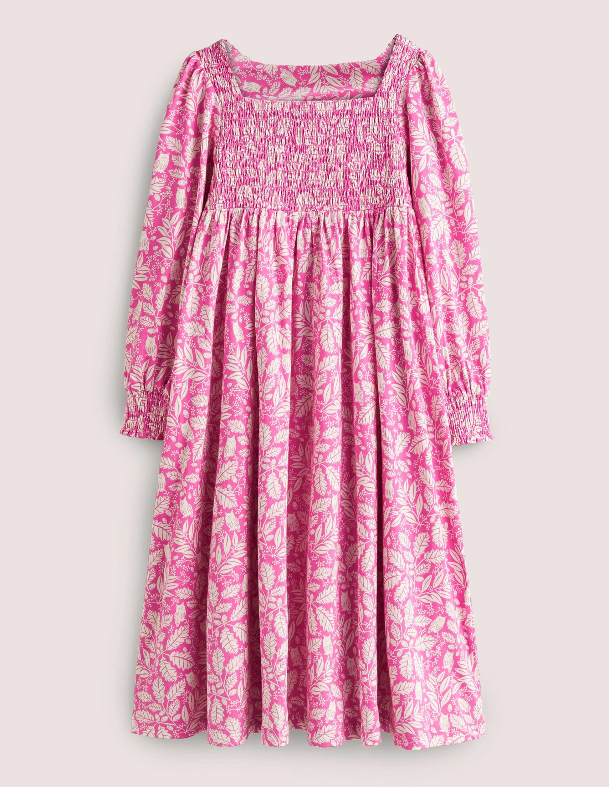 Trapezkleid mit gesmoktem Oberteil-Rosarot, Eule/Toile-1
