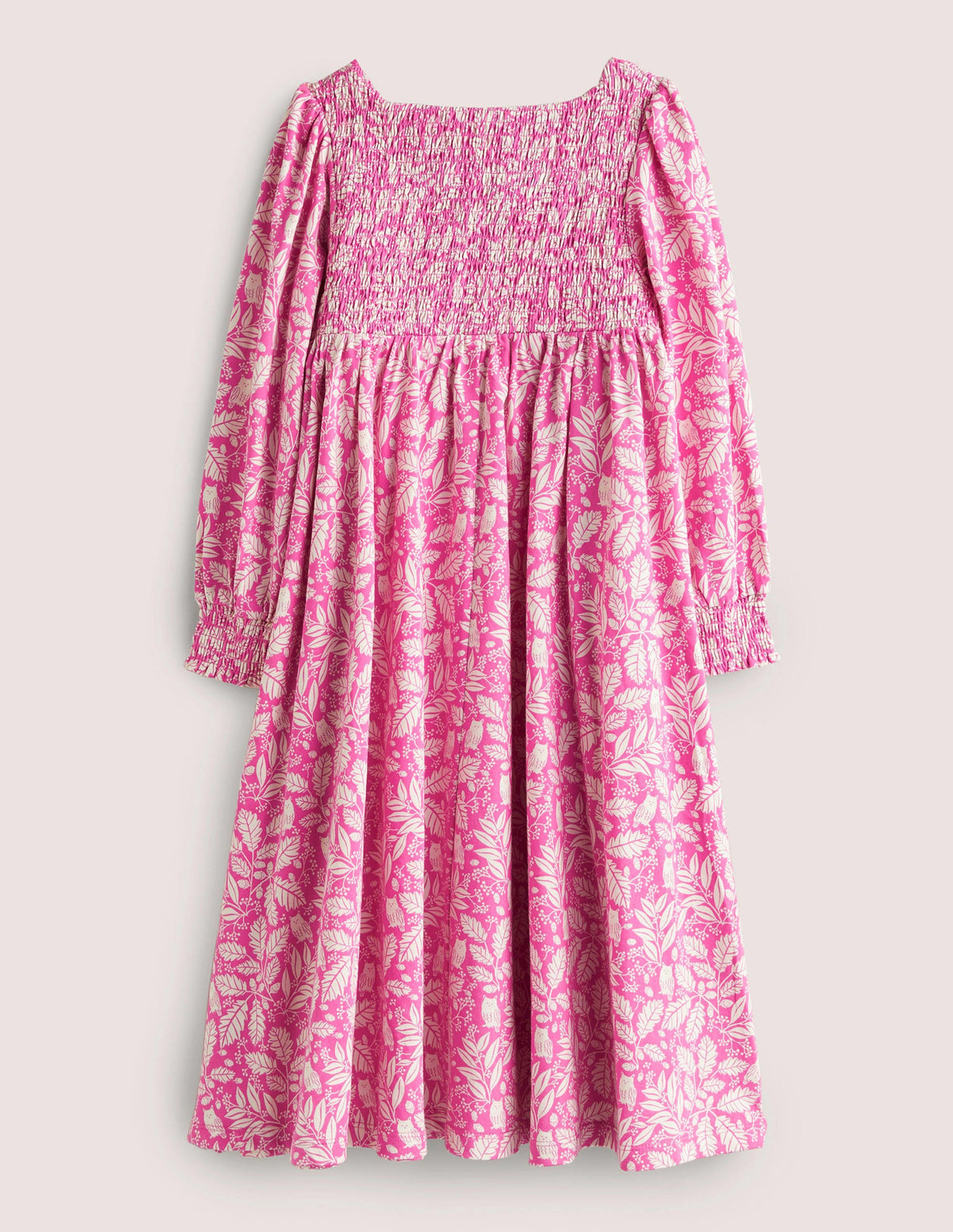 Trapezkleid mit gesmoktem Oberteil-Rosarot, Eule/Toile - Image 2