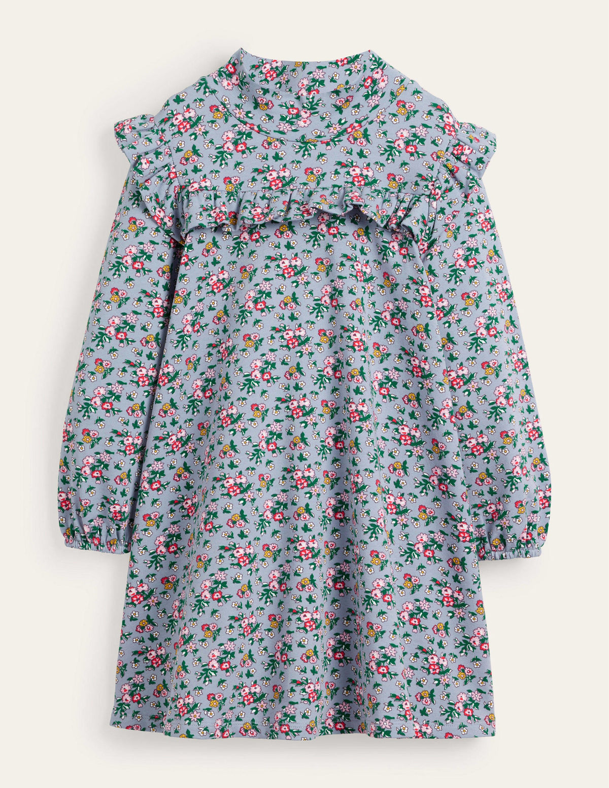 Robe à col roulé-Bouquet de fleurs bleu ancien-1