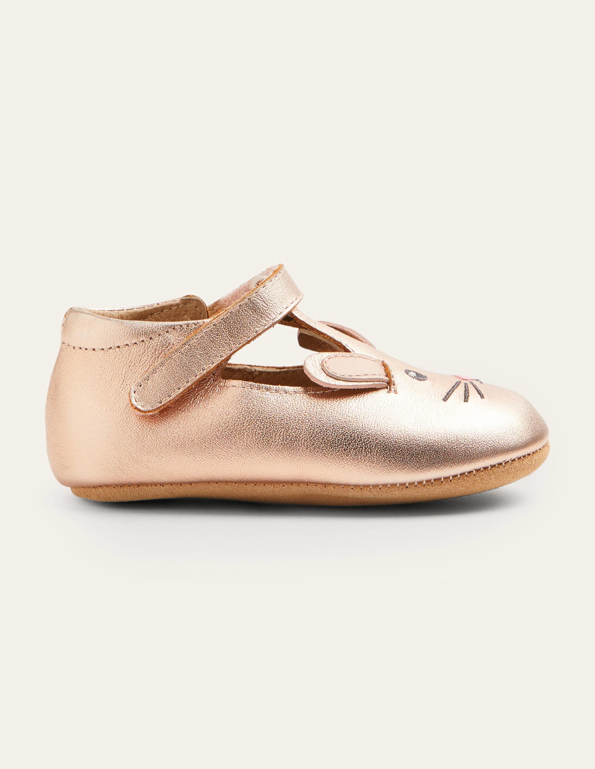 Chaussures en cuir pour bébé (B. Filles)-Lapin or rose - Image 1
