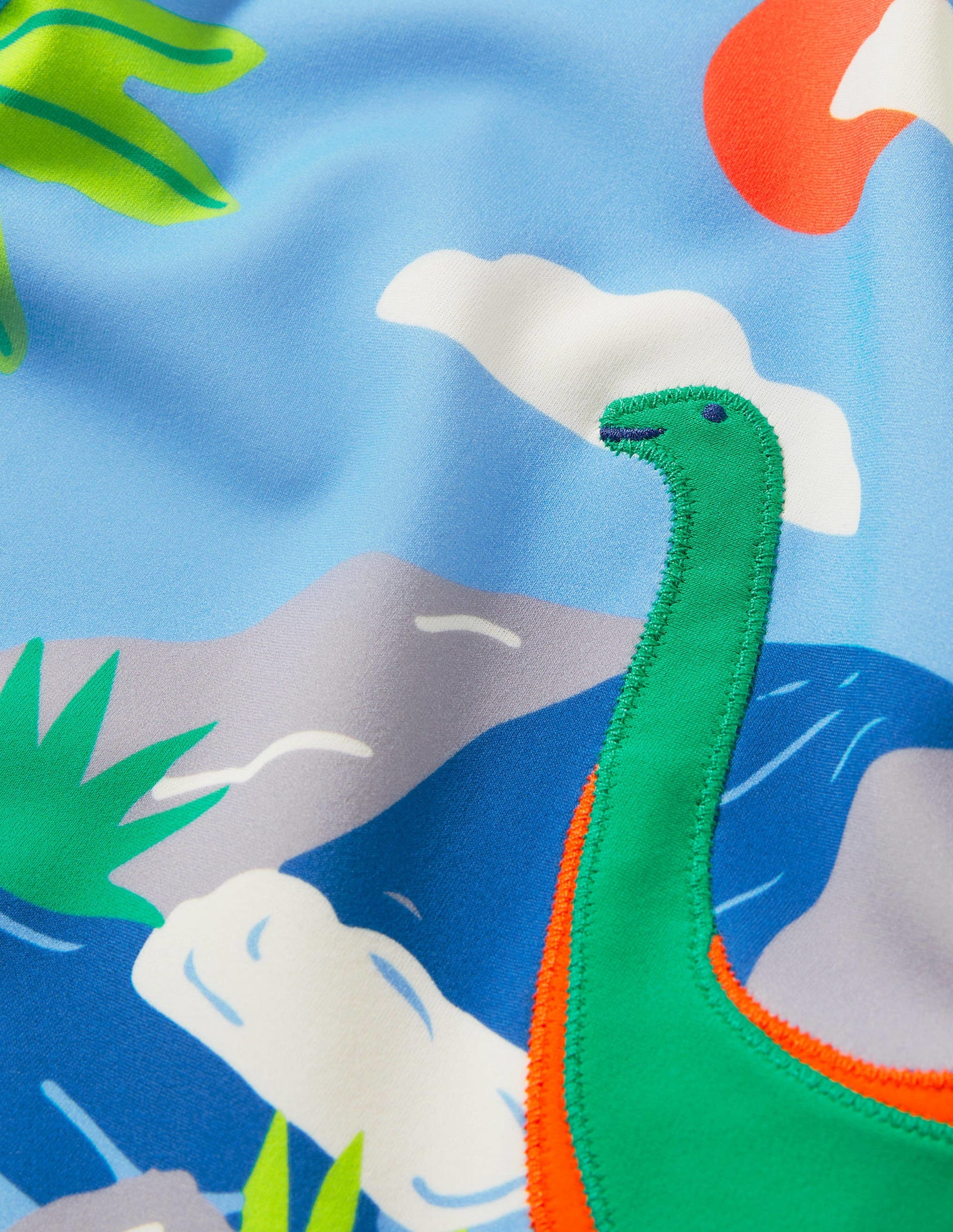 Badeshirt-Surfbrett-Blau, Dinoszene-3