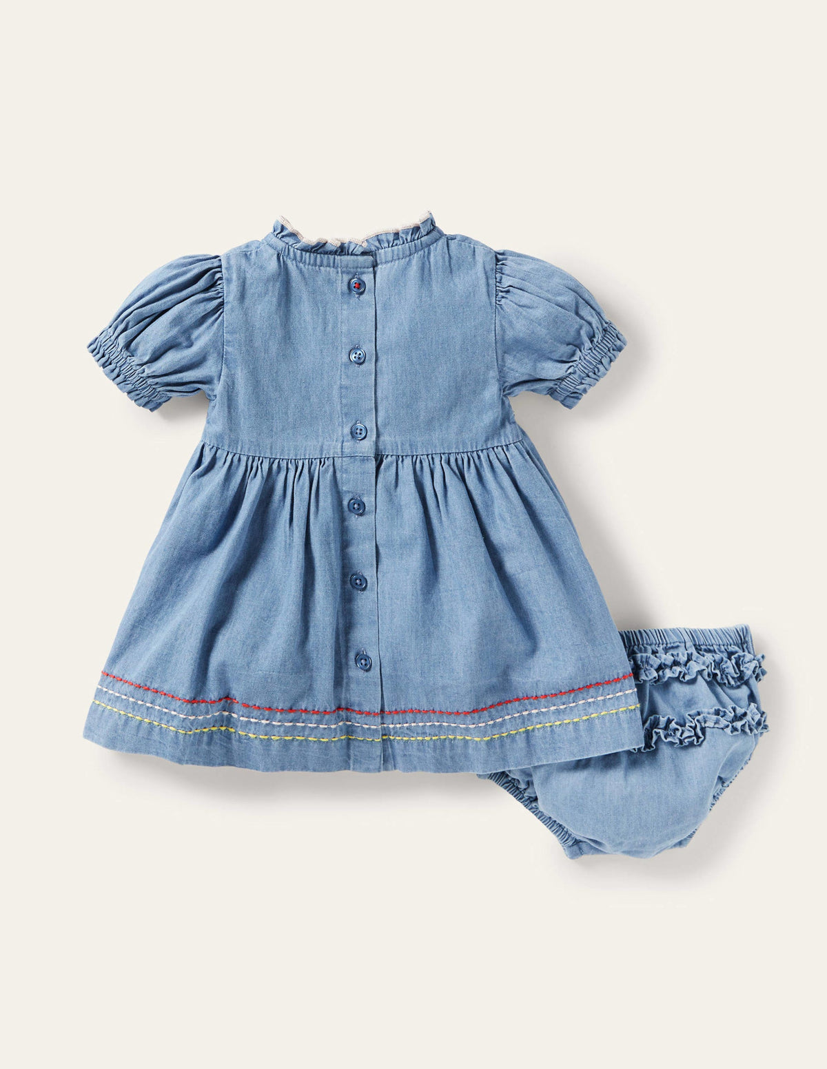 Chambray-Kleid mit Regenbogen-Smokdetails-Mittlerer Faux-Uni - Image 2