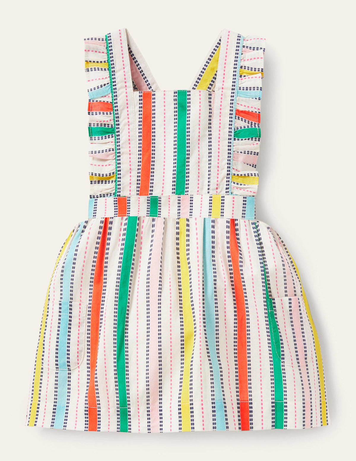 Gewebtes Schürzenkleid-Naturweiß/Bunt-1