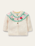 Cardigan mit Blümchen-Ecru Meliert