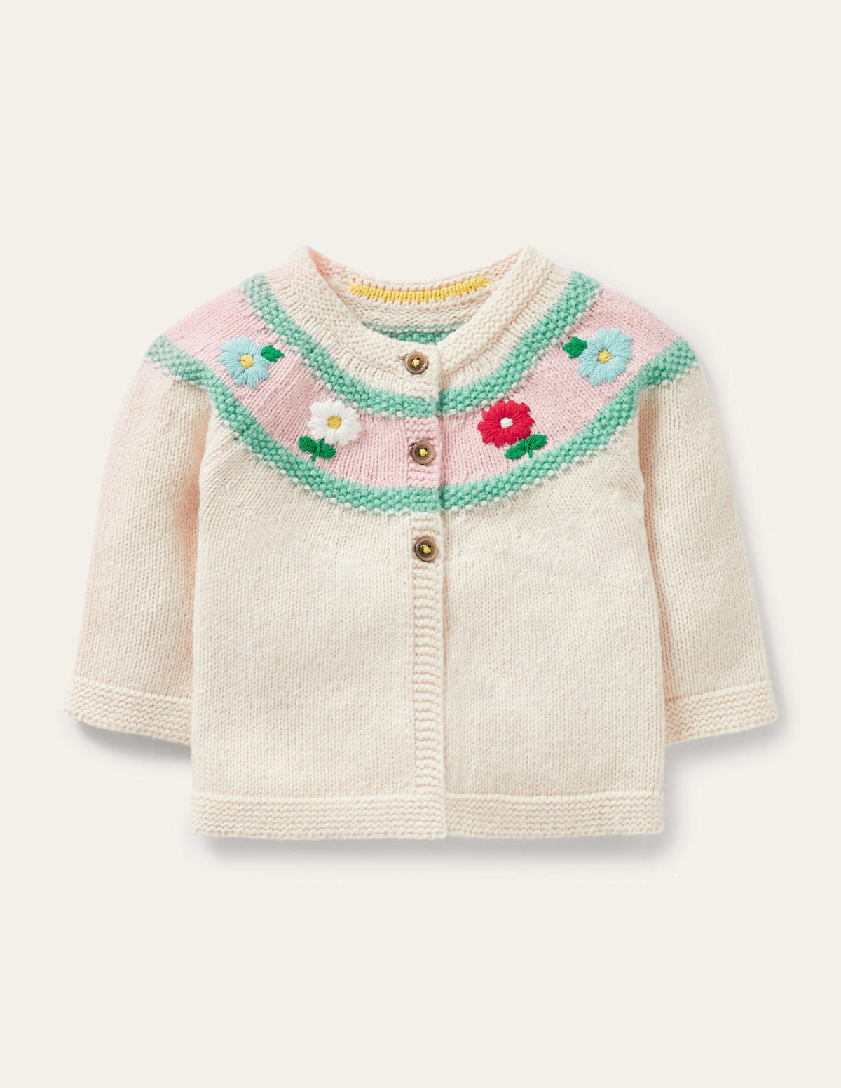 Cardigan mit Blümchen-Ecru Meliert-1