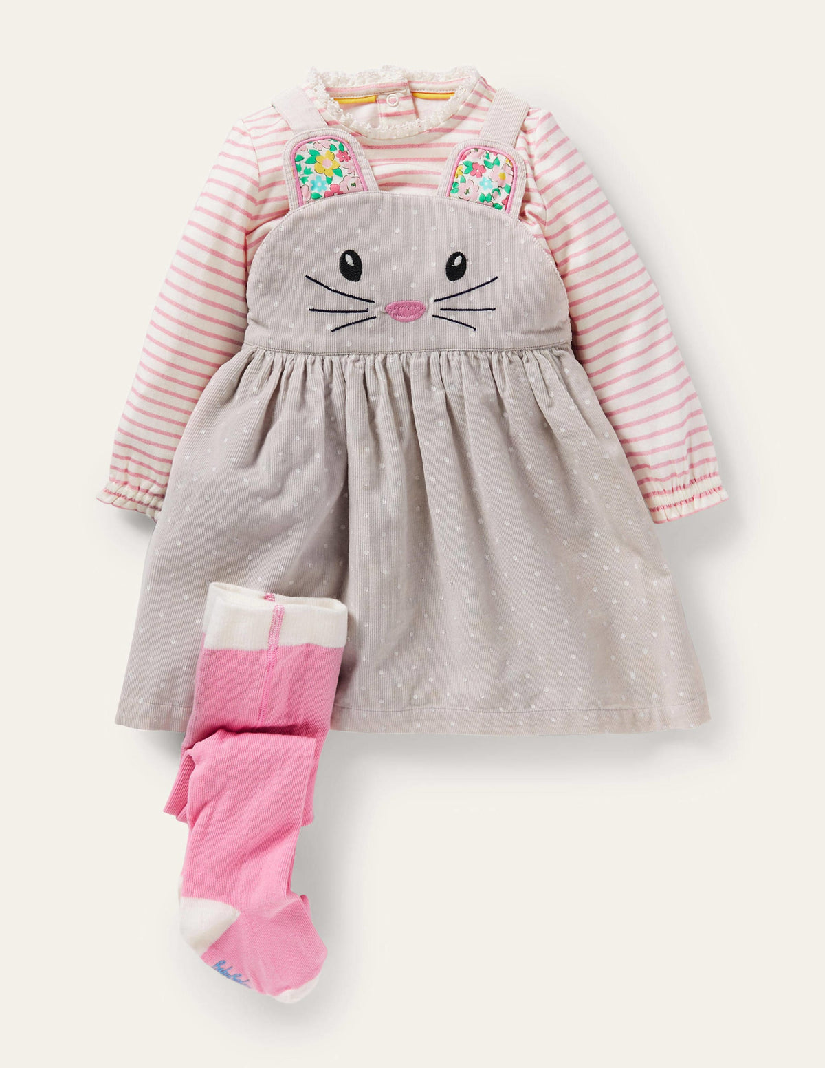 Ensemble 3 pièces avec robe chasuble à motif souris-Petits pois gris argile - Image 1