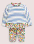Jersey-Spielset mit Mustermix-Naturweiß/Blau, Vintage-Blumenbeet