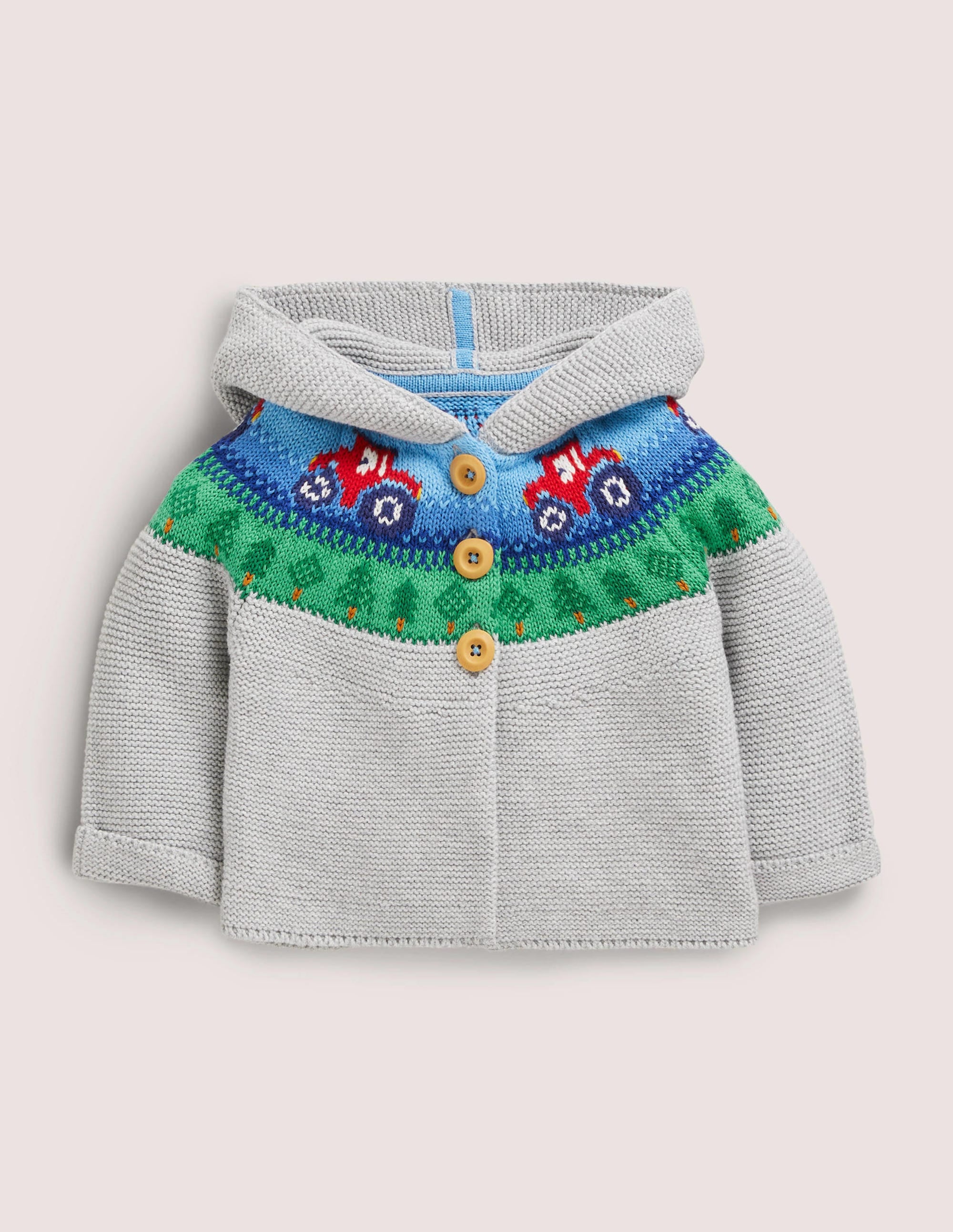 Veste en maille motif jacquard-Tracteurs gris chiné - Image 1
