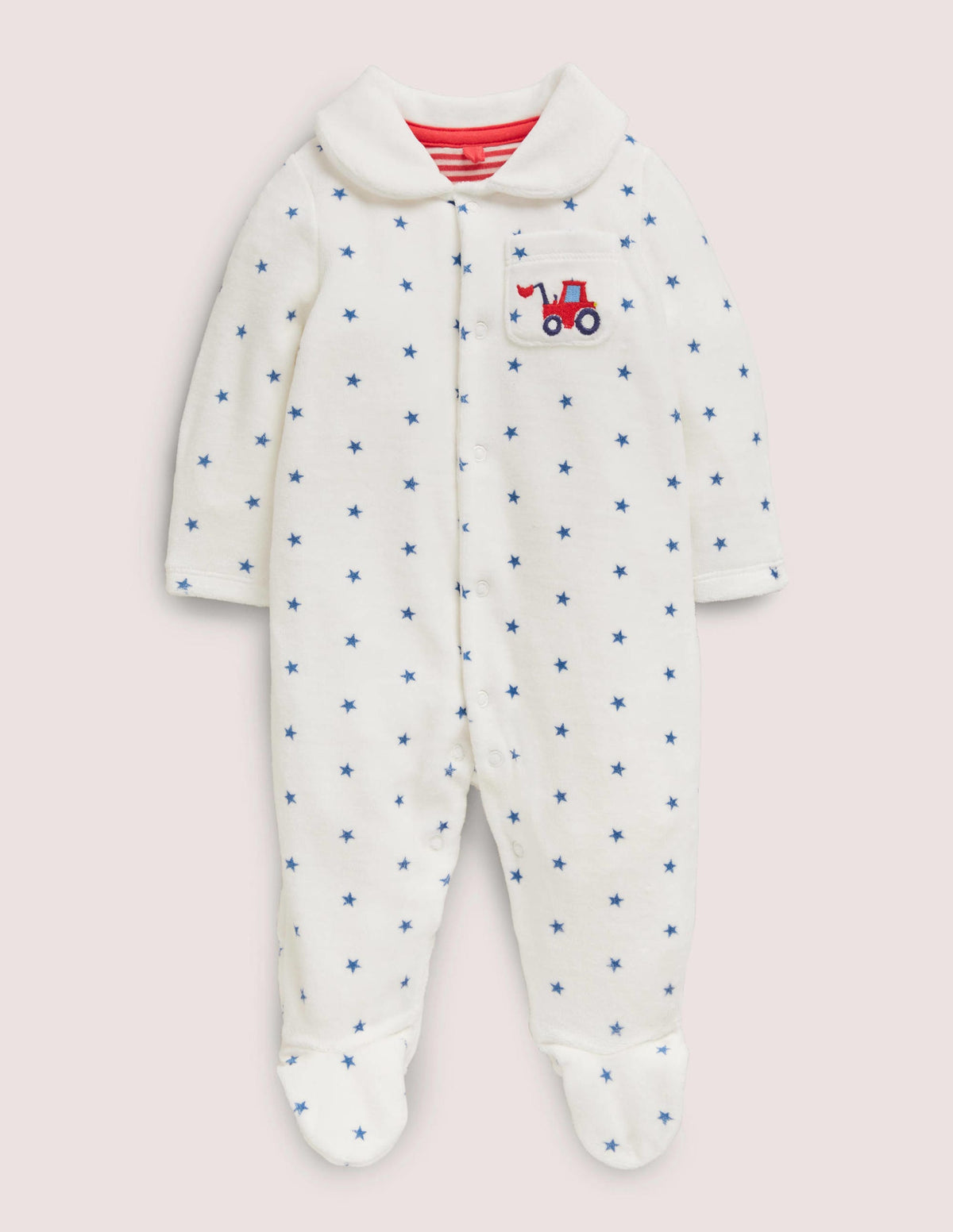 Newborn Velour Sleepsuit-Ivory/Elizabethan Blue Stars-1