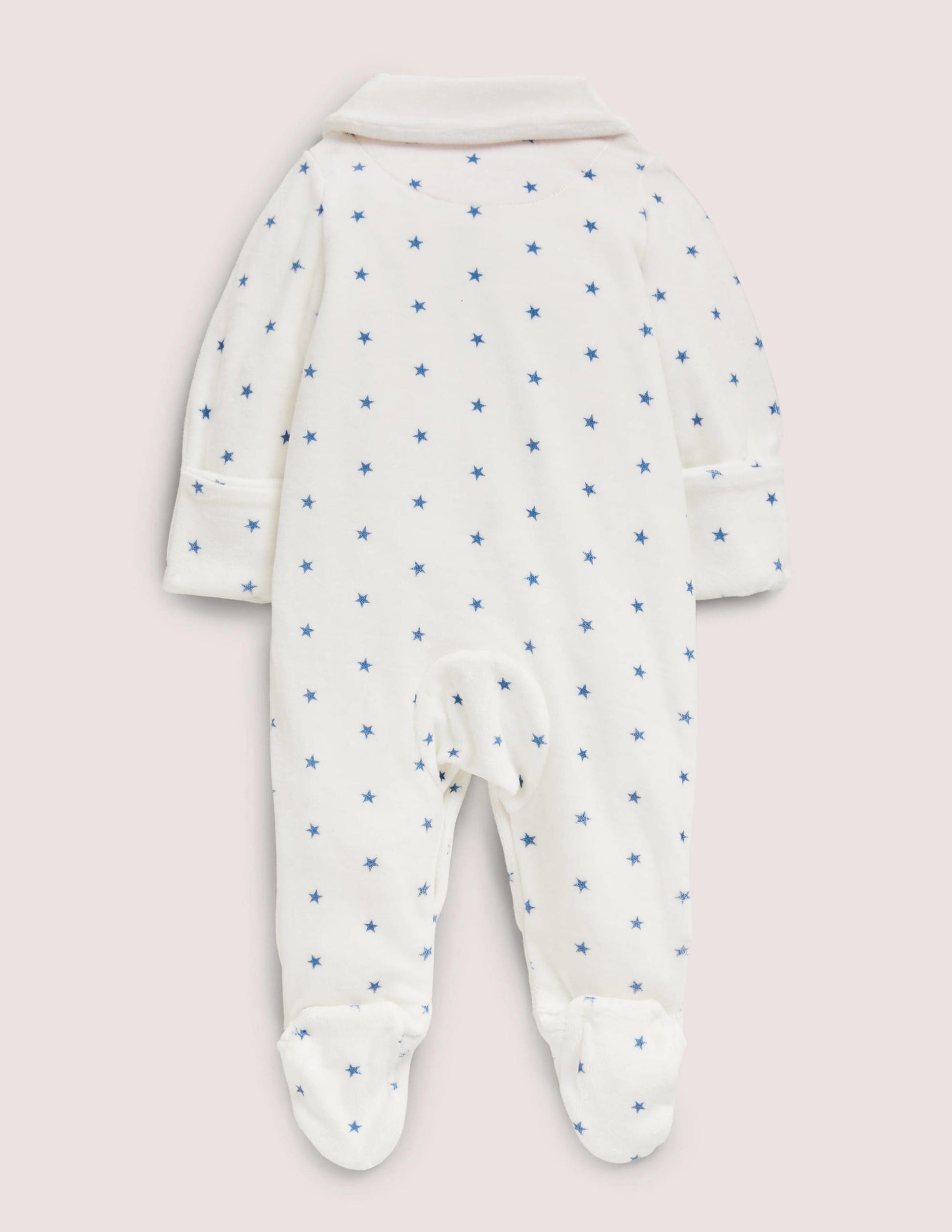 Newborn Velour Sleepsuit-Ivory/Elizabethan Blue Stars-2