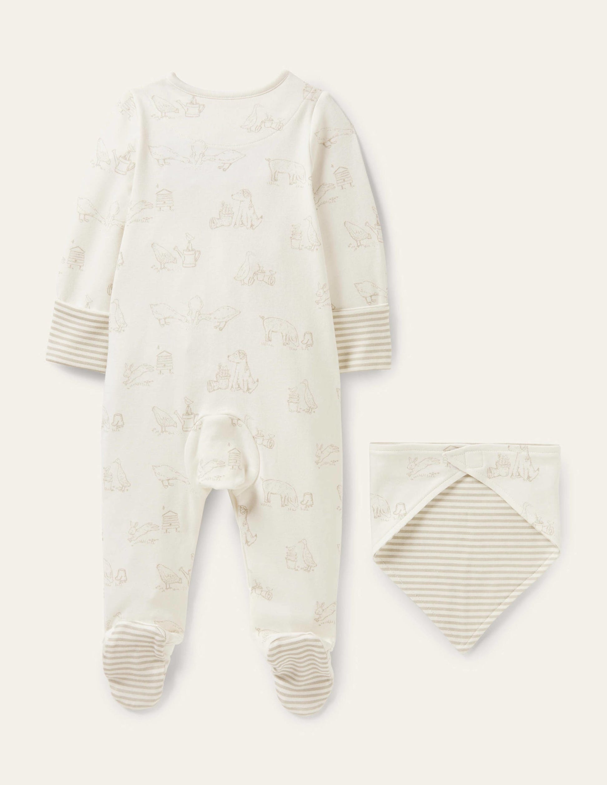 Set mit Schlafanzug und Lätzchen für Neugeborene-Naturweiß, Bauernhof-2