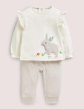 Ensemble en velours à motif lapin-Lapin ivoire