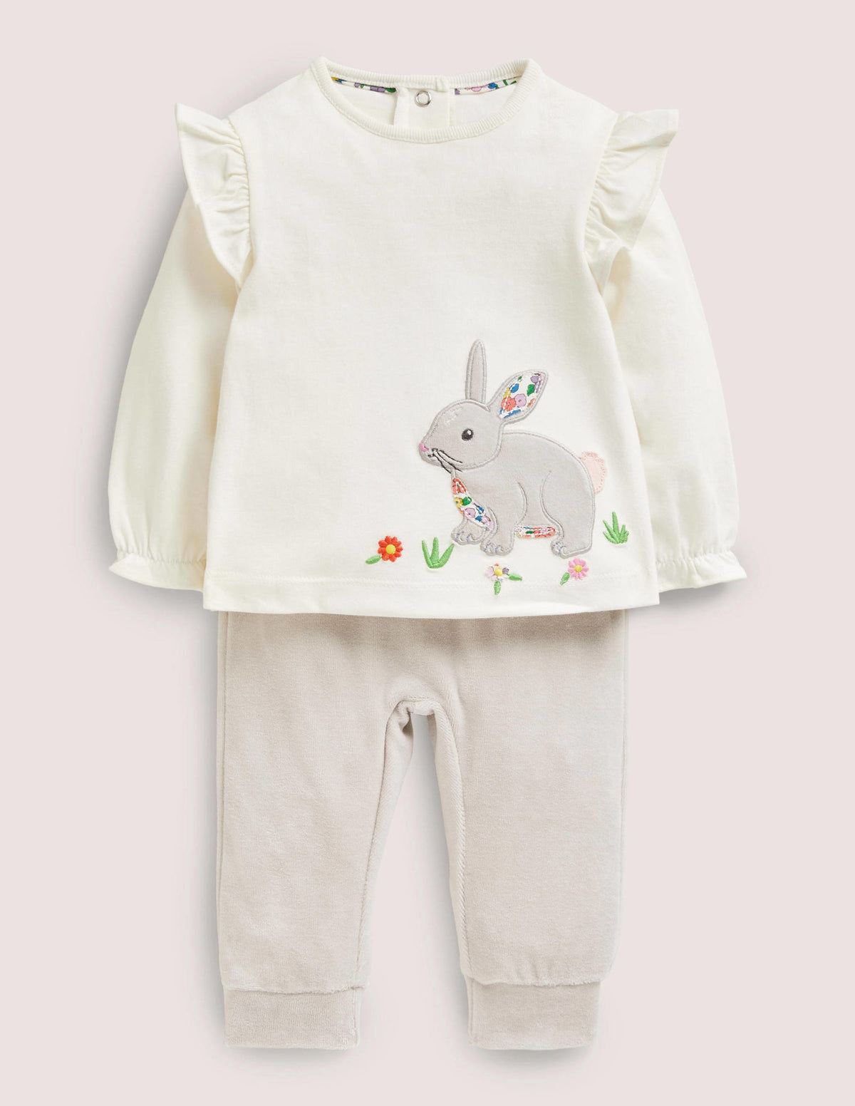 Ensemble en velours à motif lapin-Lapin ivoire-1