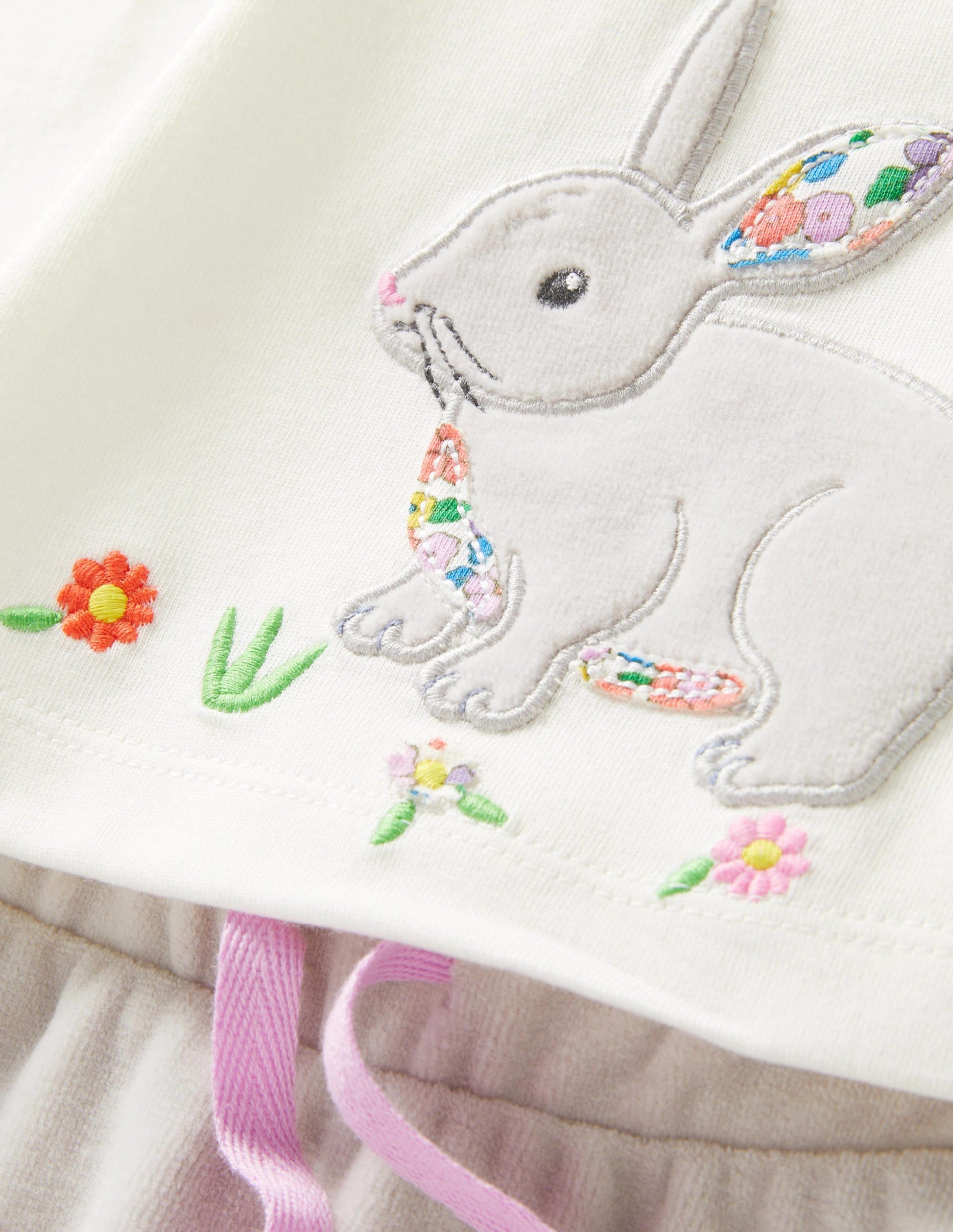 Ensemble en velours à motif lapin-Lapin ivoire-3