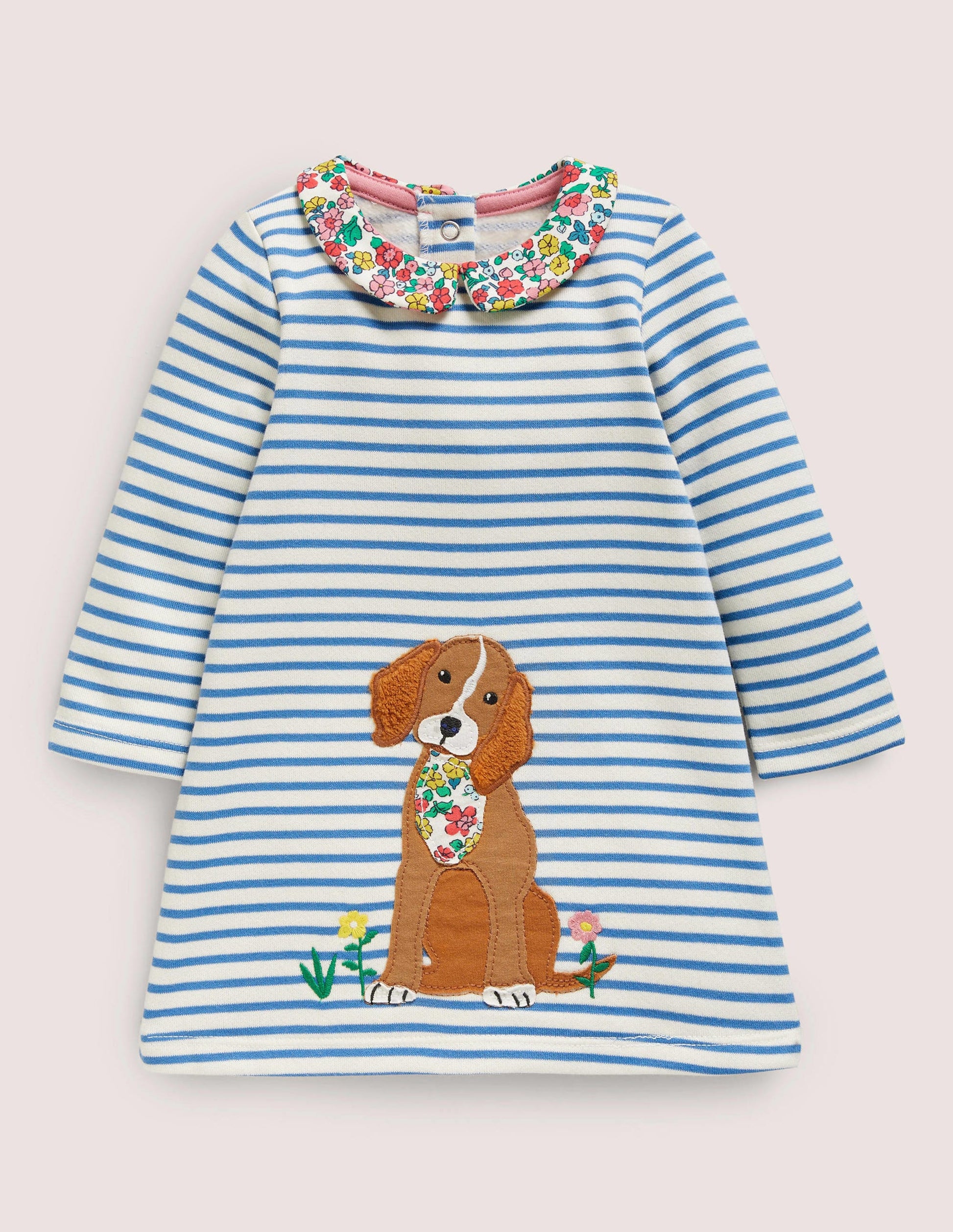 Sweatshirtkleid mit Applikation-Naturweiß/Elisabethanisches Blau, Hund-1