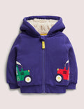 Sweat à capuche fourré à appliqué-Tracteur bleu tribord