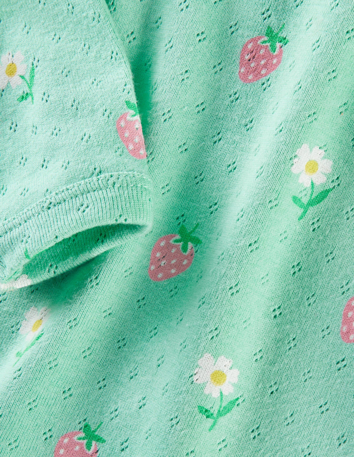 Pointelle-Babybody-Grün, Gänseblümchen/Erdbeeren-3