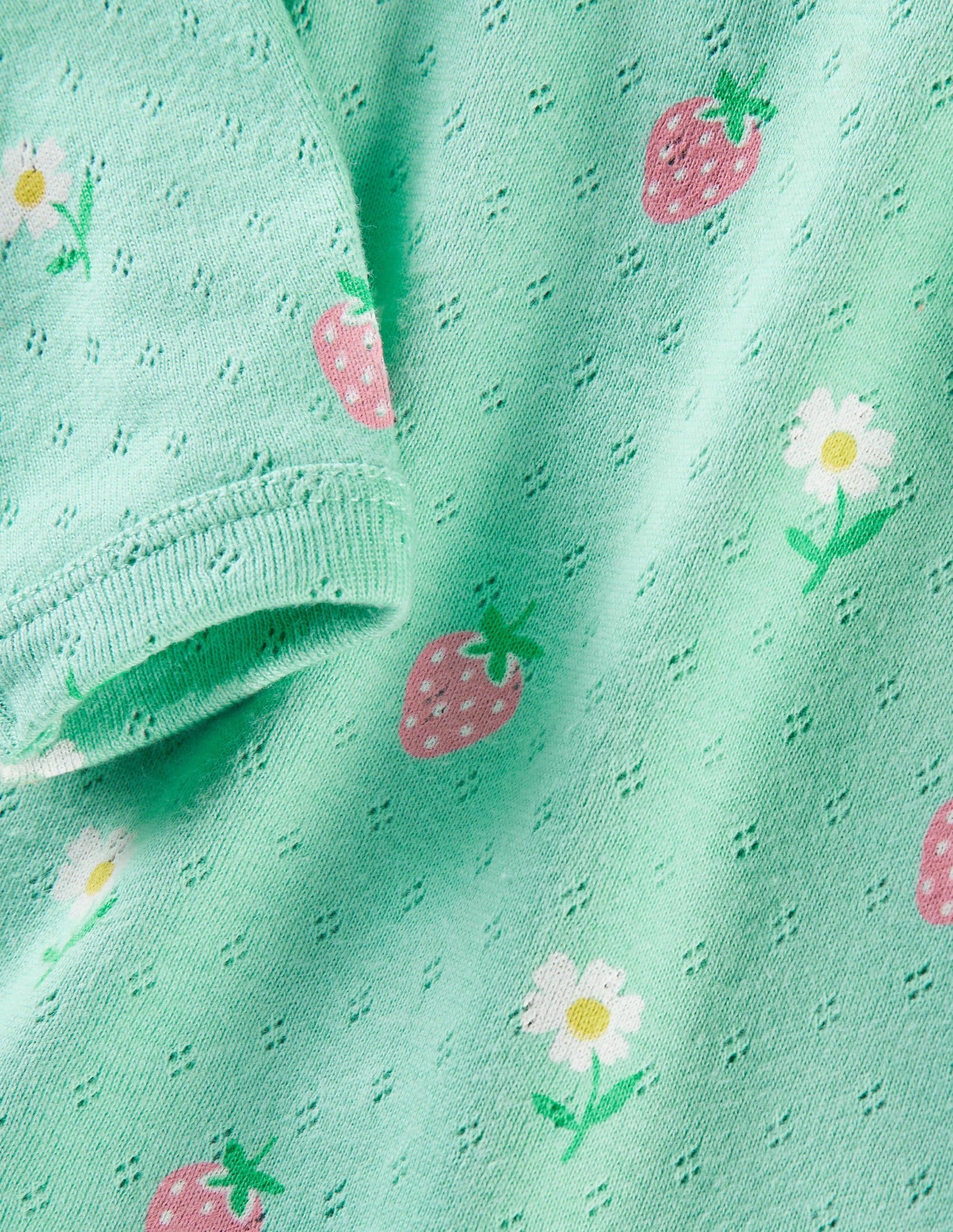 Pointelle-Babybody-Grün, Gänseblümchen/Erdbeeren - Image 3