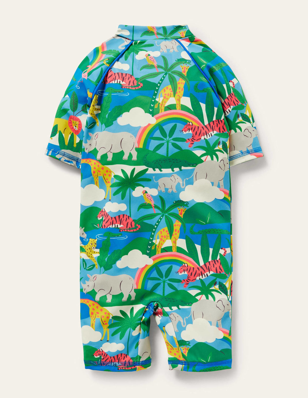 Sonnensicherer Surfanzug mit Muster-Naturweiß/Surfbrett-Blau, Regenbogen/Dschungel-2