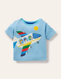 Jerseyoberteil mit Aufklappmotiv-Türkisblau, Flugzeug