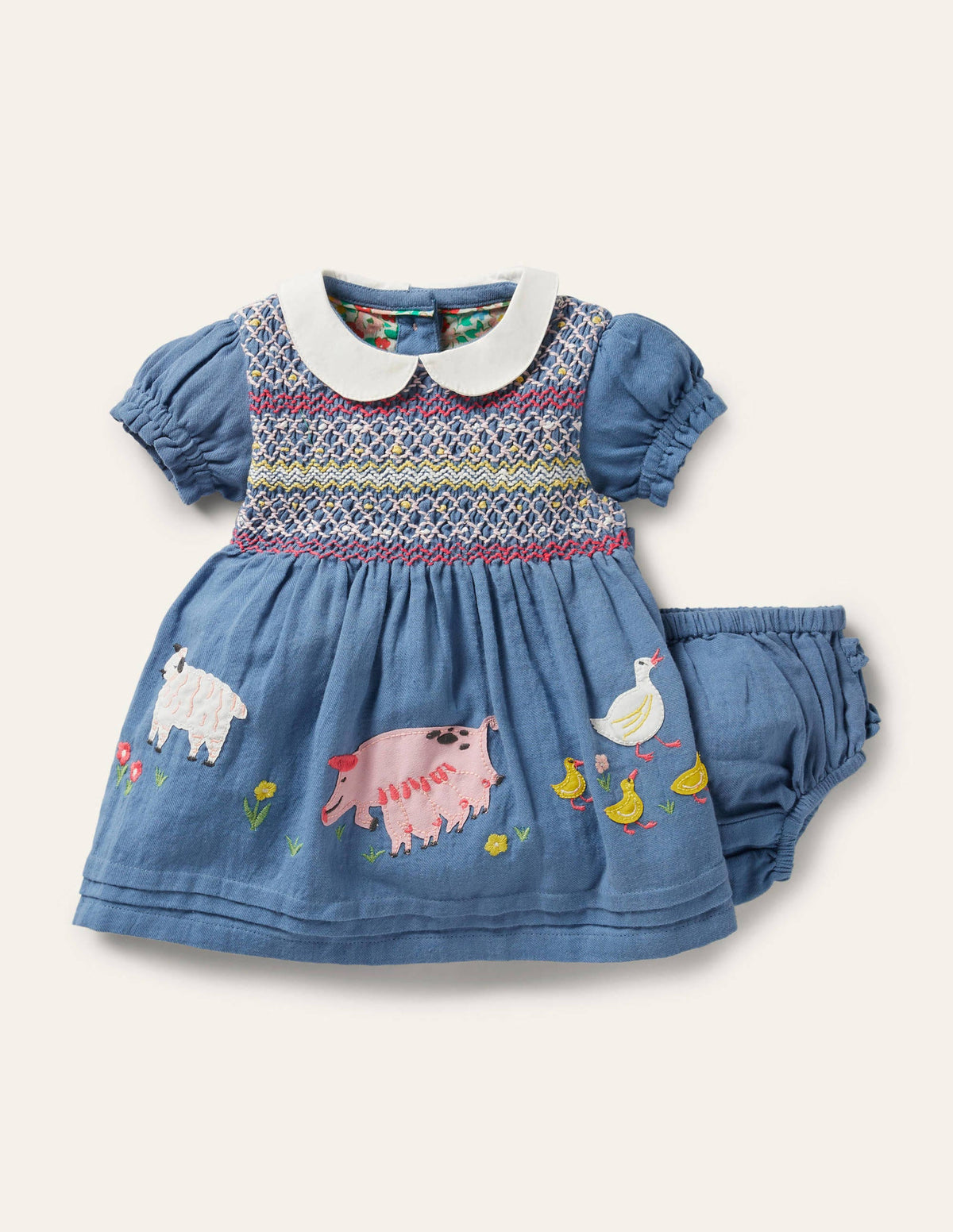 Nostalgisches Kleid mit Puffärmeln-Elisabethanisches Blau, Bauernhoftiere - Image 1