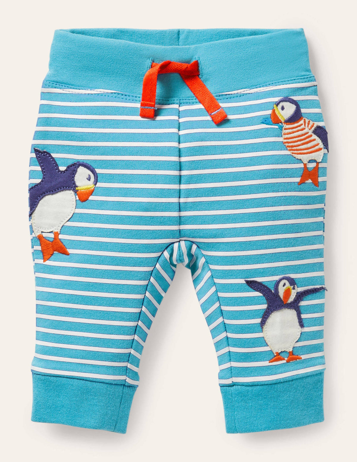 Jerseyhose mit Applikation-Naturweiß/Wasserblau, Papageitaucher - Image 1
