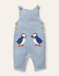 Appliqué Woven Romper-Ivory/Elizabethan Blue Puffins