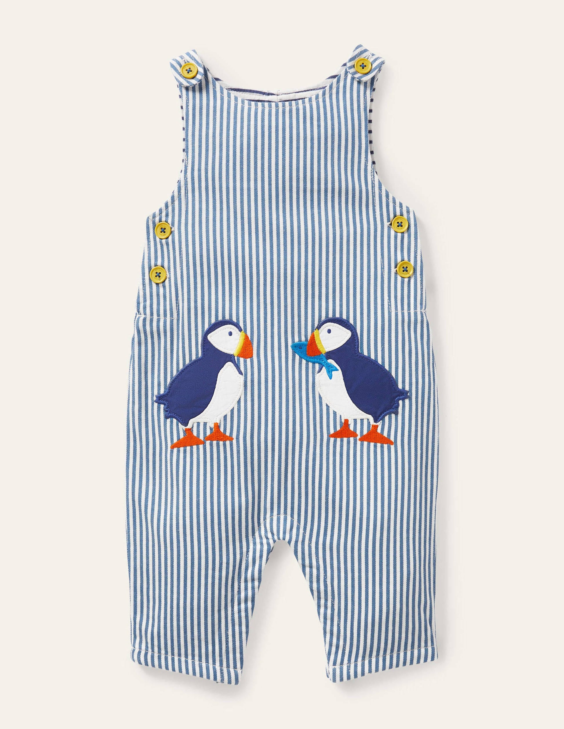 Appliqué Woven Romper-Ivory/Elizabethan Blue Puffins-1