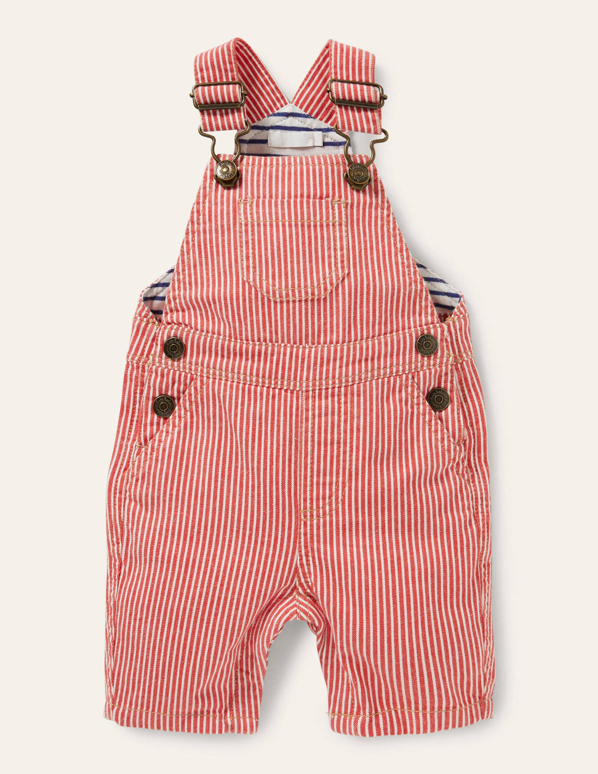 Patch Pocket Dungarees-Fire Red Ticking - Image 1