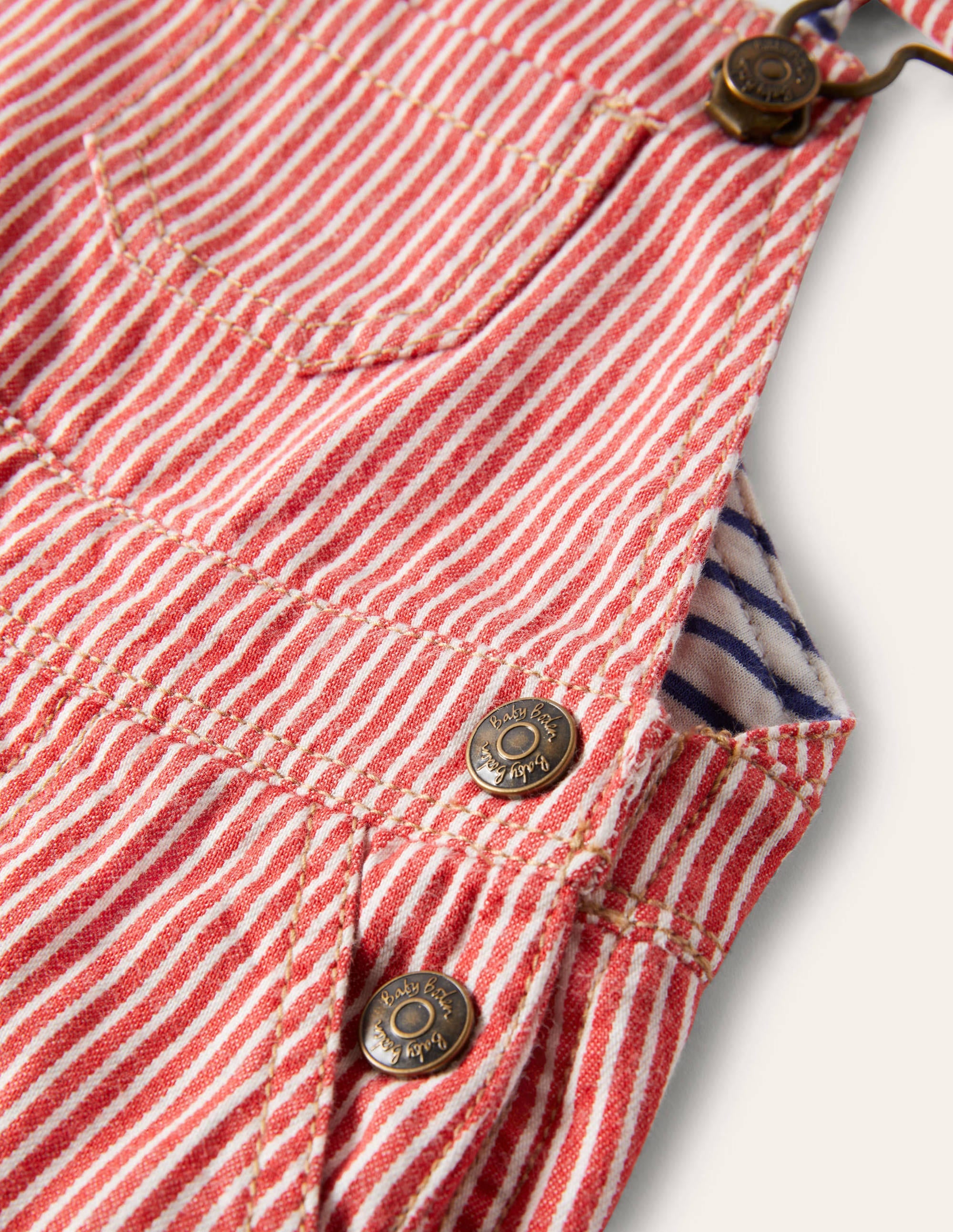 Patch Pocket Dungarees-Fire Red Ticking - Image 3