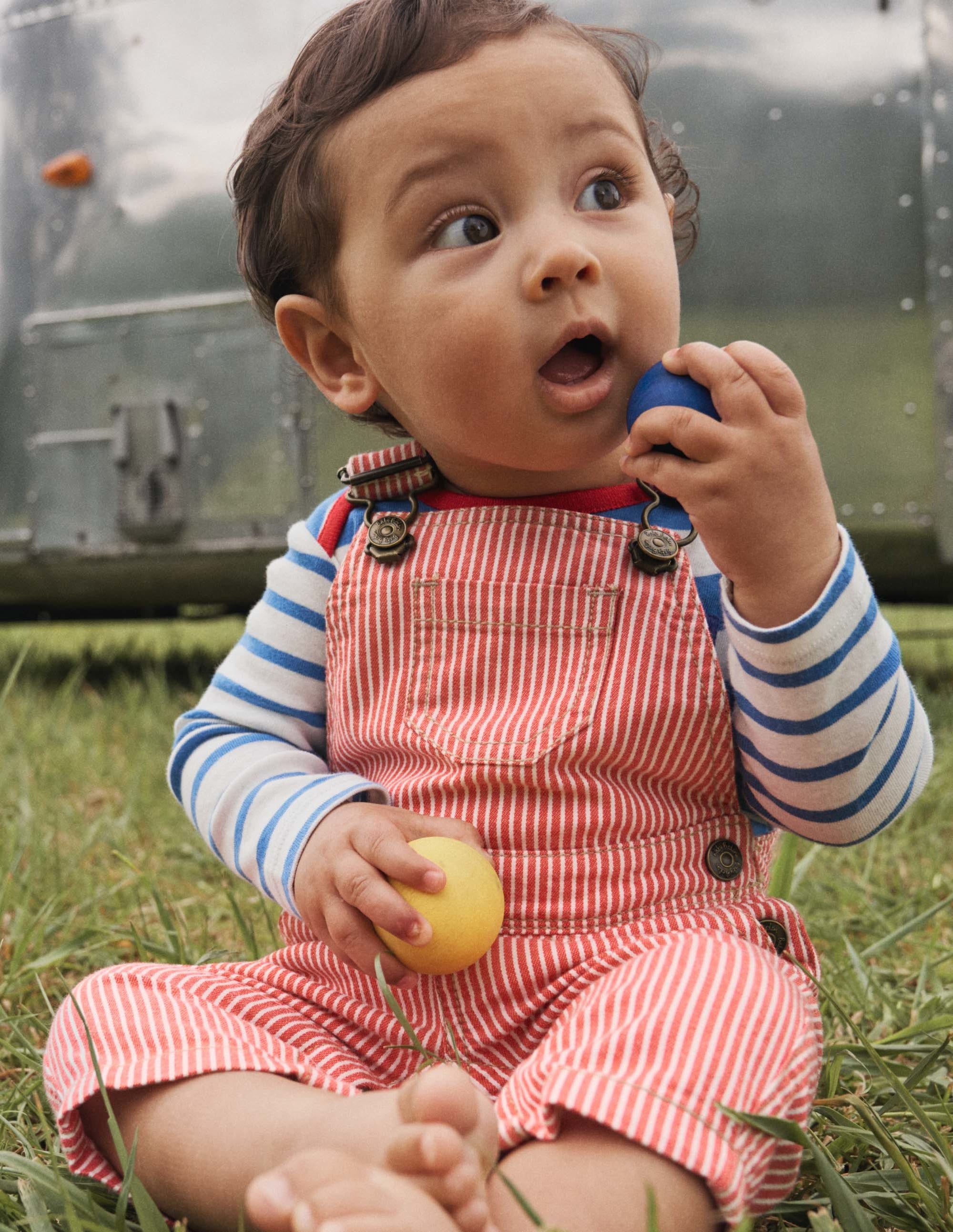 Patch Pocket Dungarees-Fire Red Ticking - Image 4