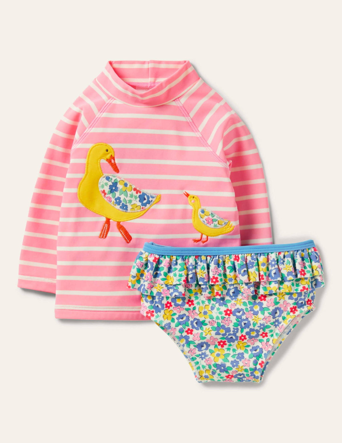 Badeset mit USF-Langarmshirt-Limonadenrosa/Naturweiß, Enten - Image 1