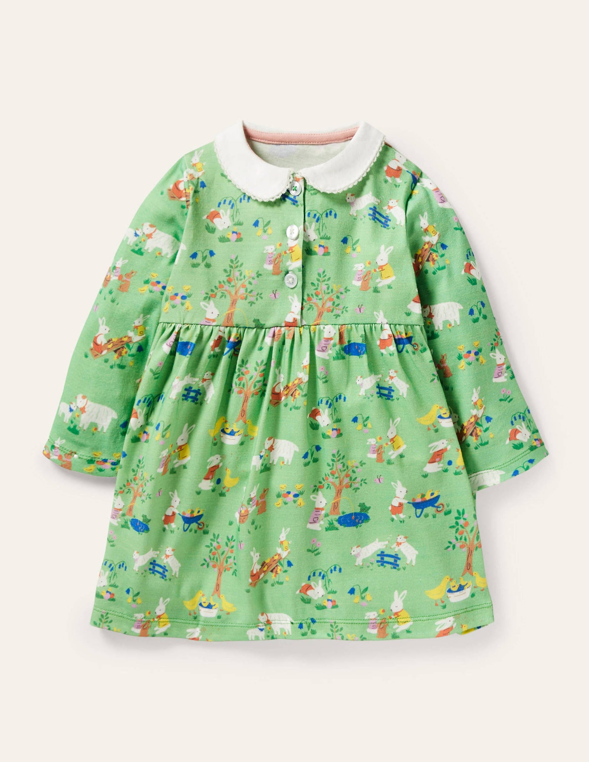 Jerseykleid mit Kragen-Brunnengrün, Frühlingsmuster-1