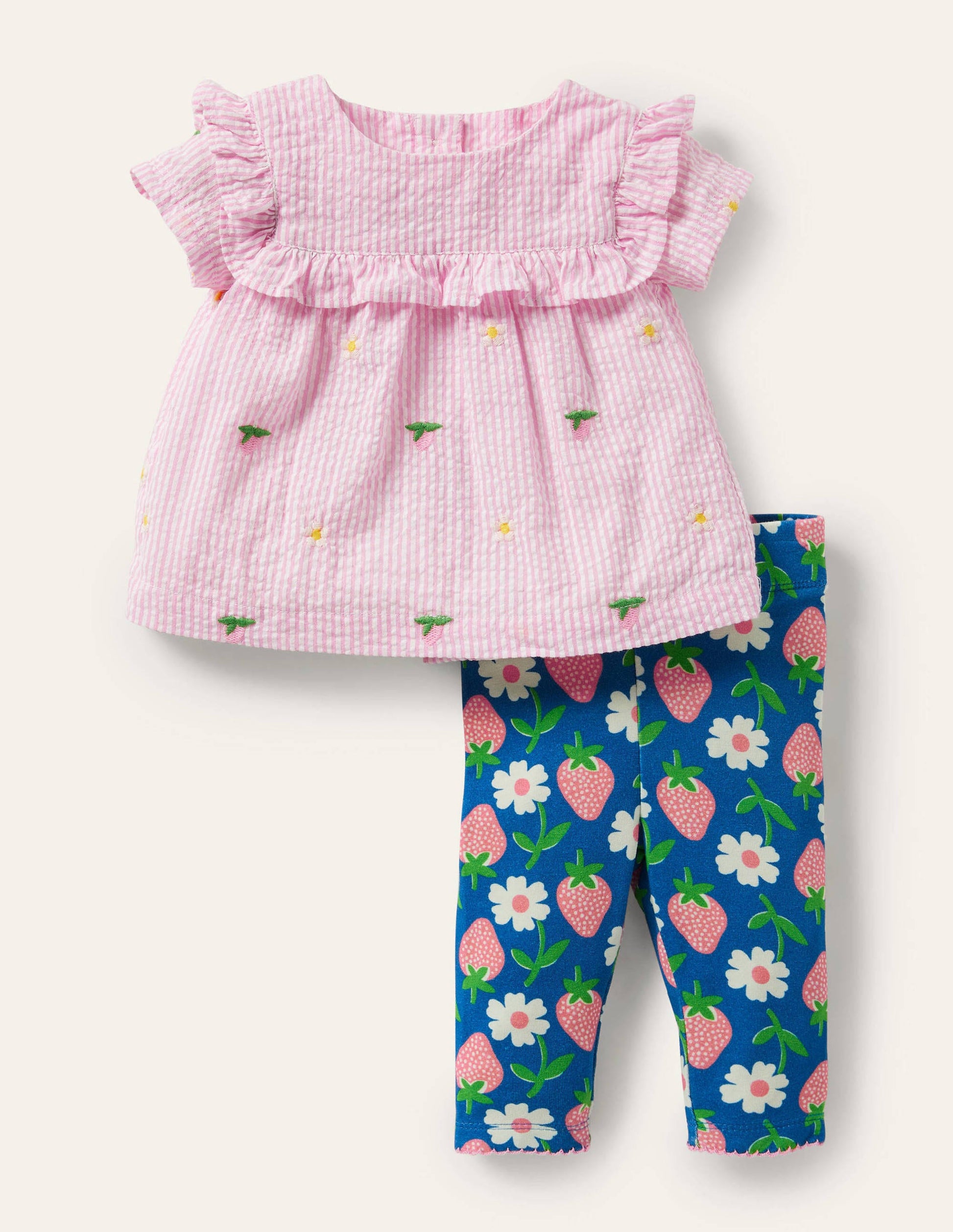Set aus Weboberteil und Leggings-Strahlendes Marineblau, Erdbeeren-1