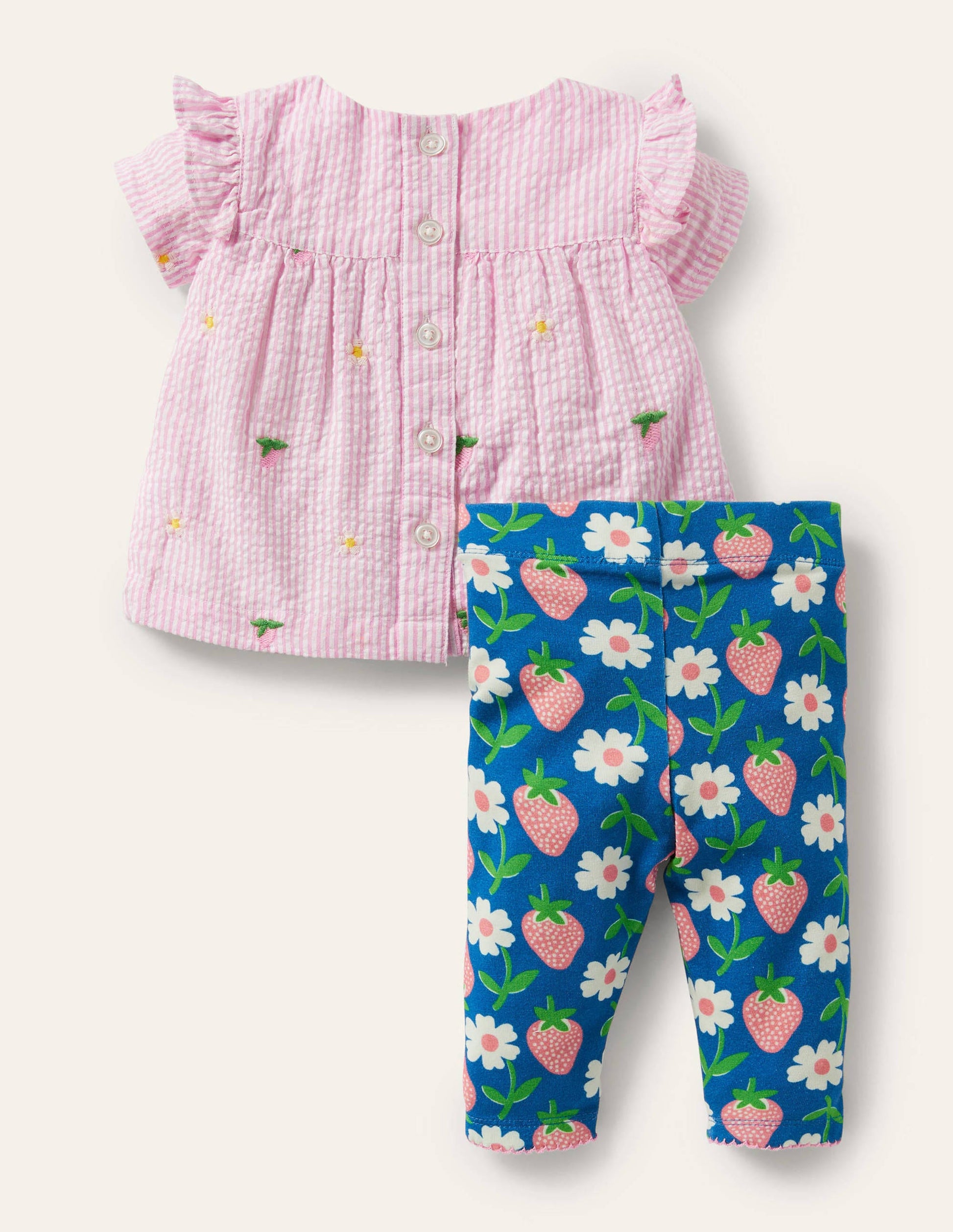 Set aus Weboberteil und Leggings-Strahlendes Marineblau, Erdbeeren-2