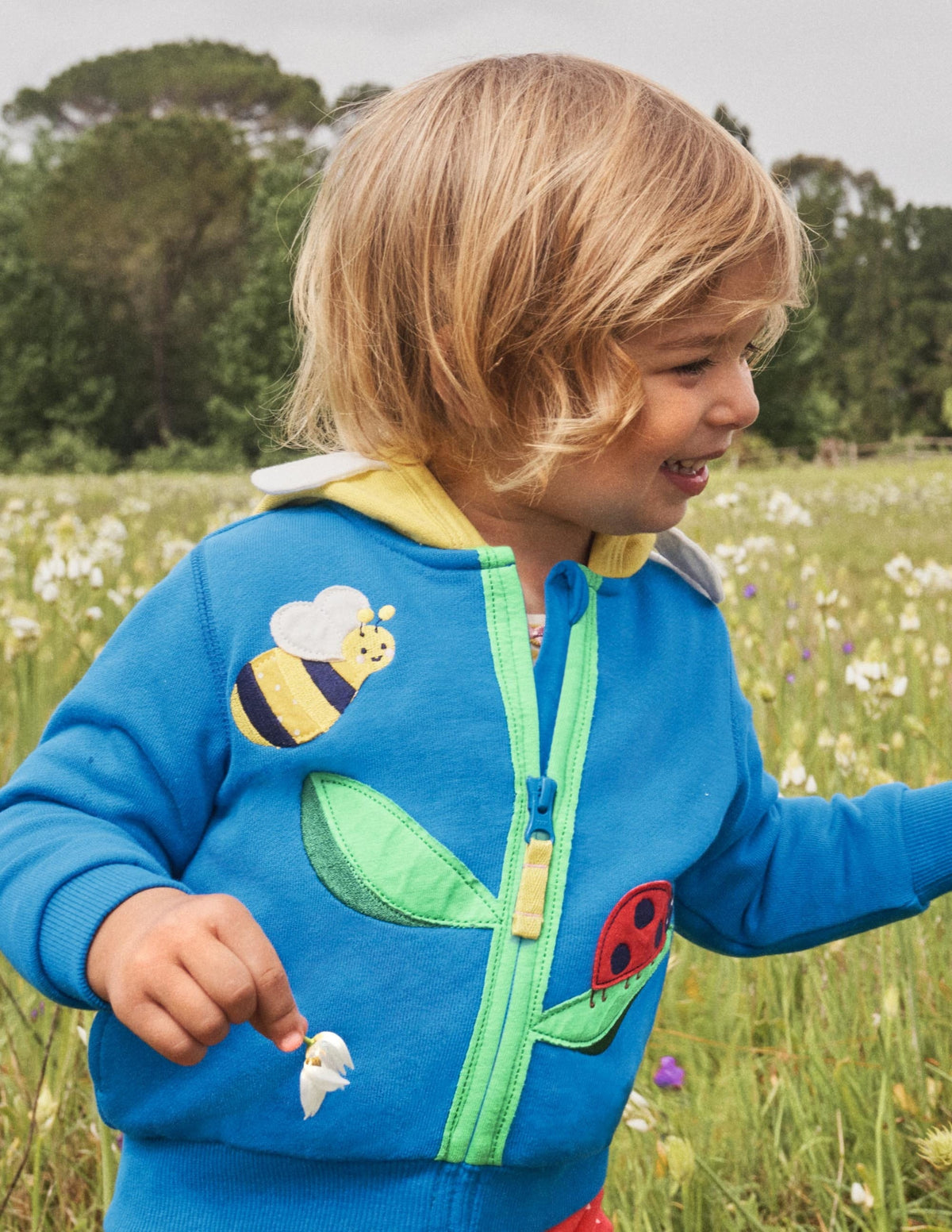 Kapuzenjacke mit Applikation-Blau, Blume - Image 4