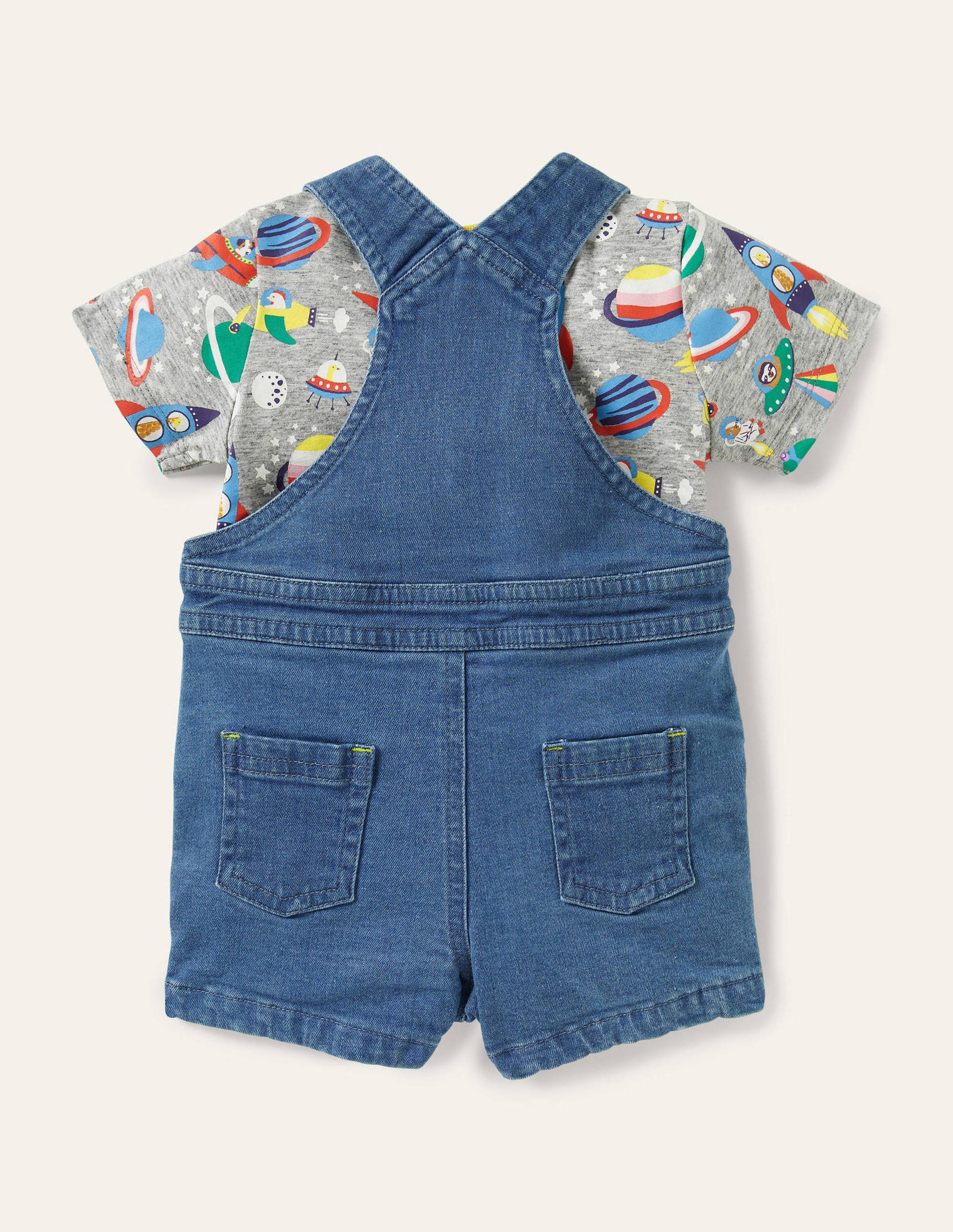 Appliqué Dungaree Set-Mid Chambray Space-2