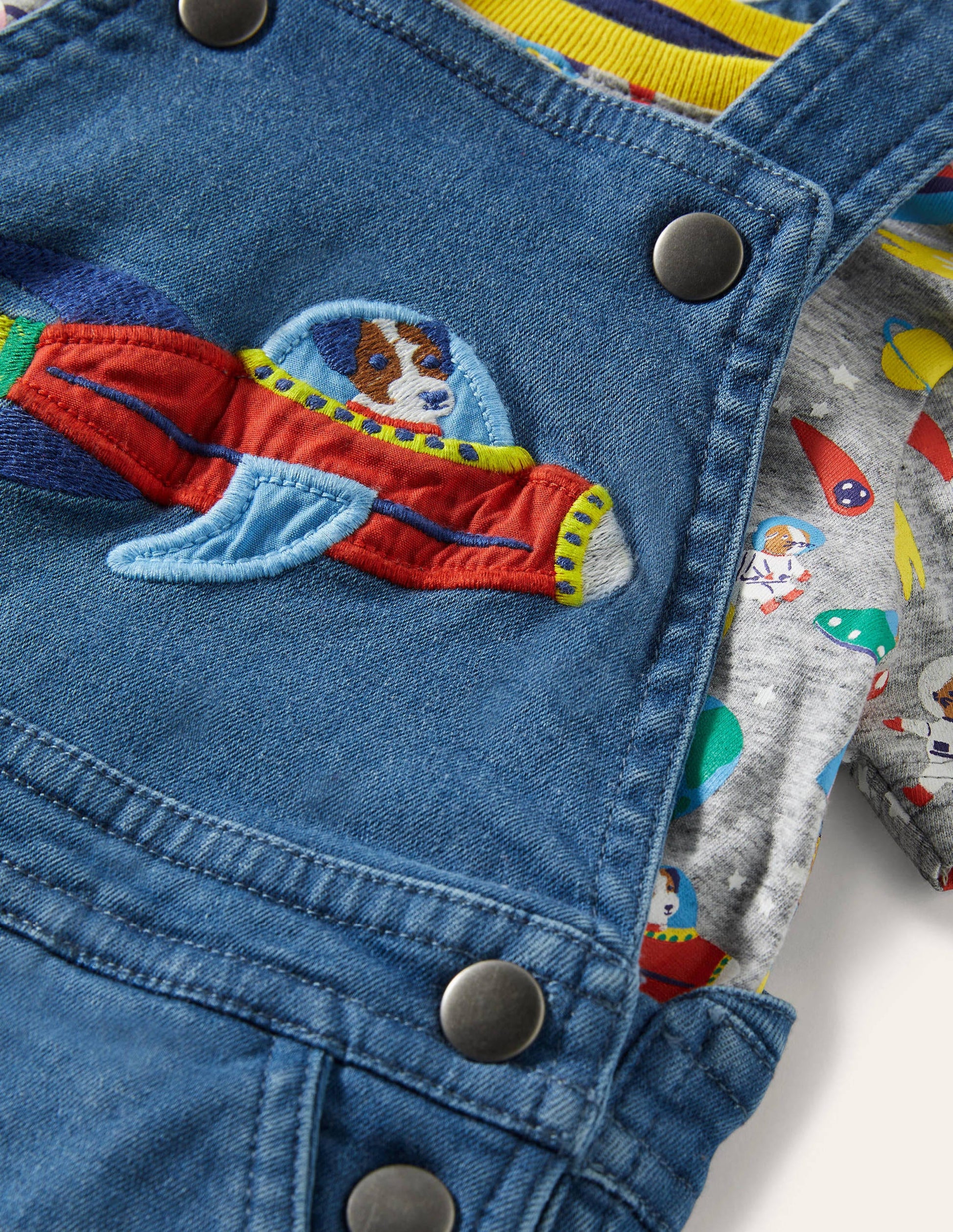 Appliqué Dungaree Set-Mid Chambray Space-3