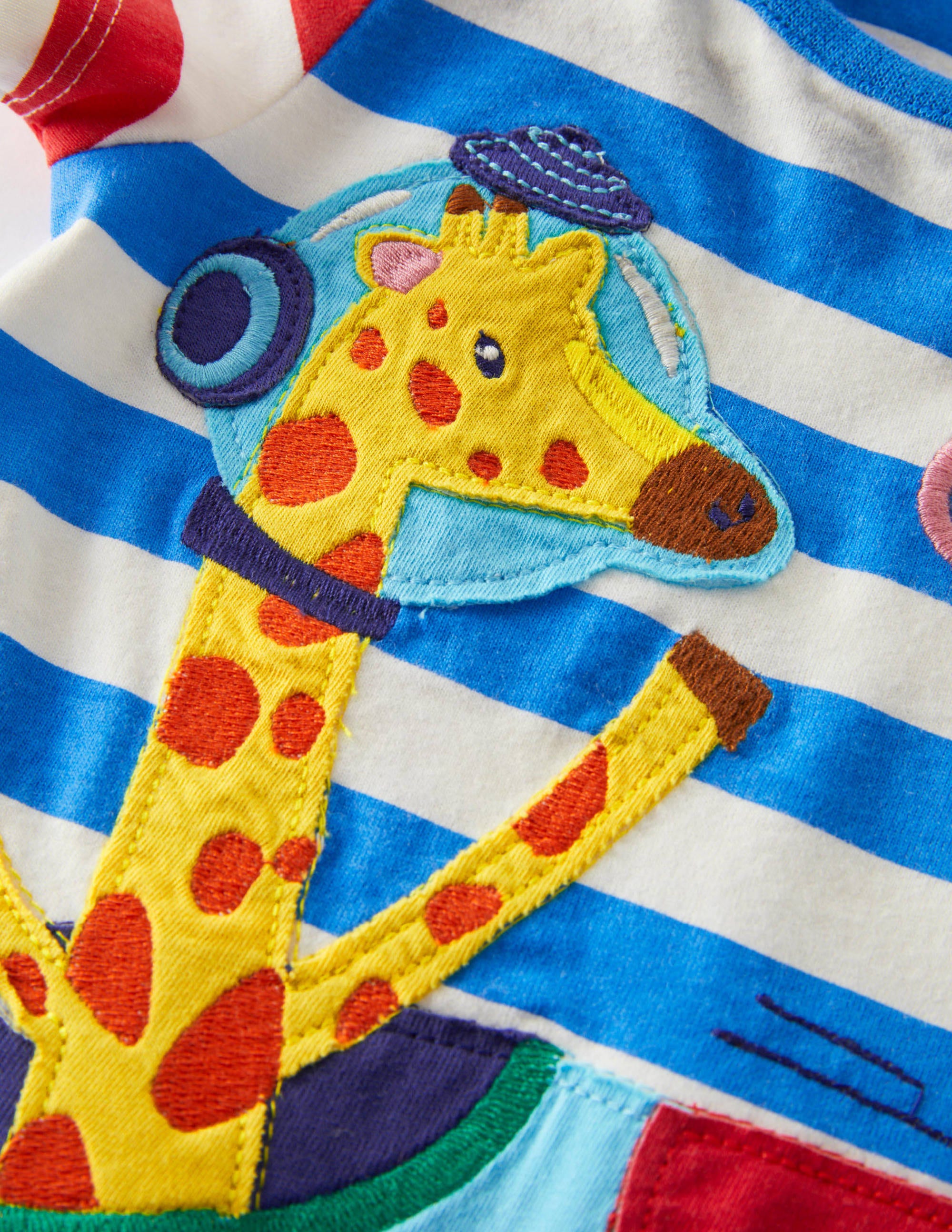 Appliqué Romper-Marina/Ivory Stripe Space - Image 3