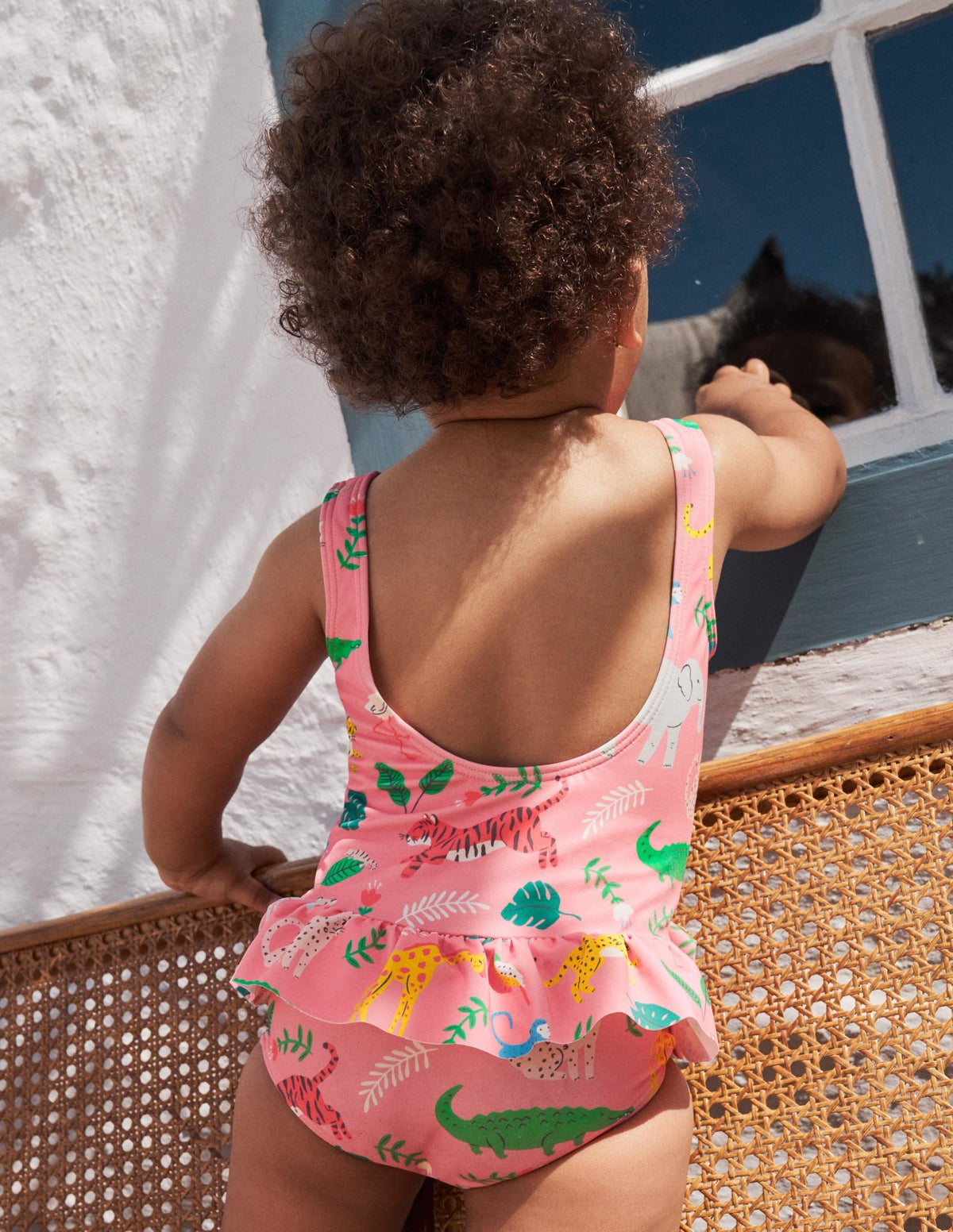 Ravissant maillot de bain à volant à la taille-Motif Jungle Stamp limonade rose-5