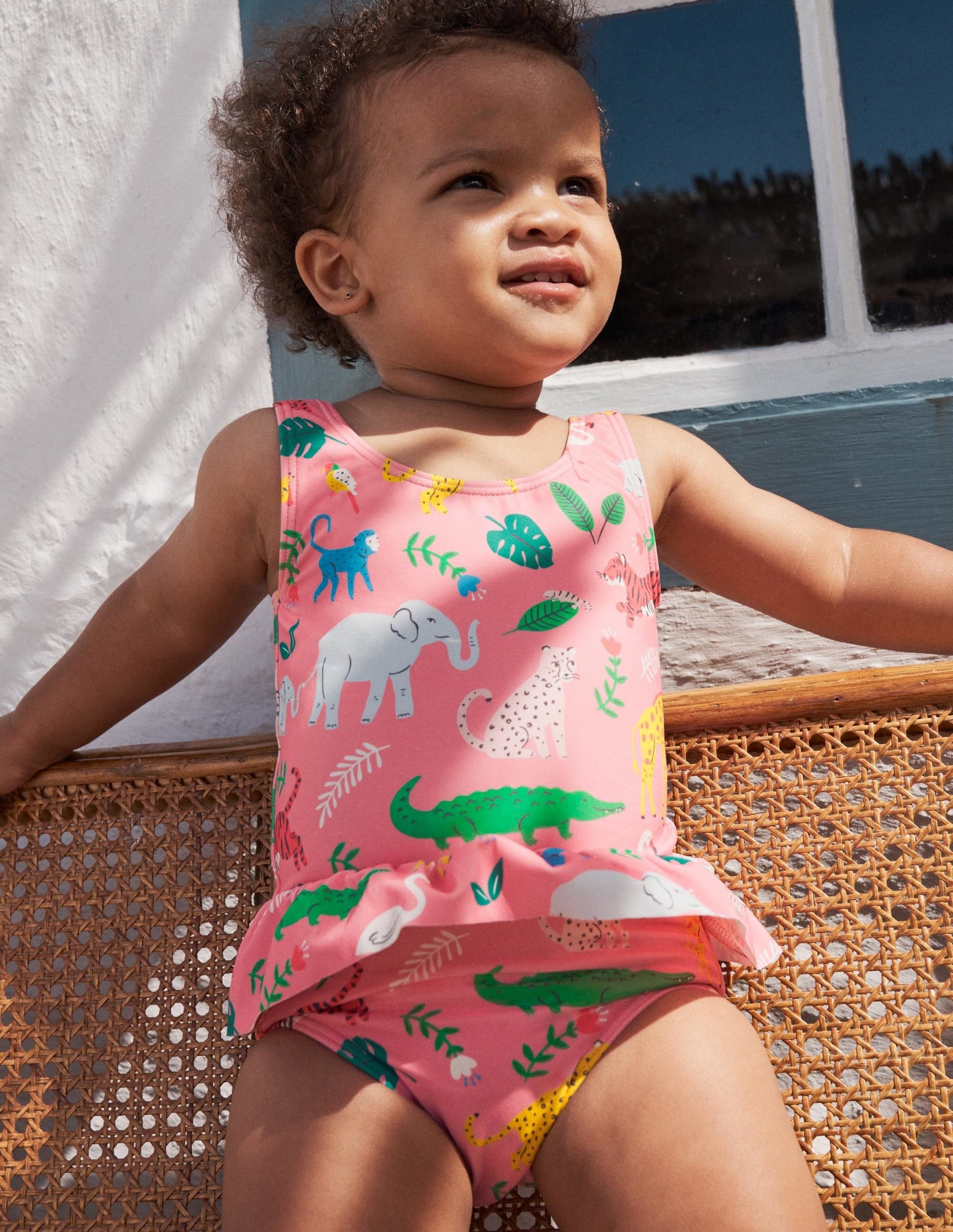 Ravissant maillot de bain à volant à la taille-Motif Jungle Stamp limonade rose-6