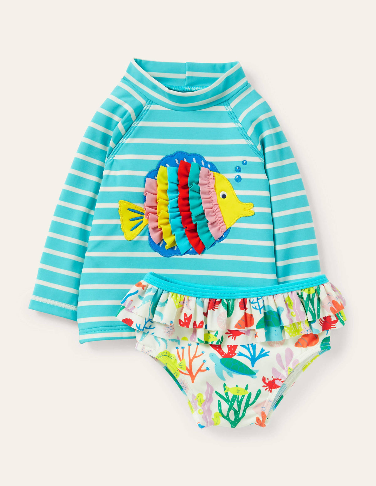 Badeset mit USF-Langarmshirt-Meerblau, Fische-1
