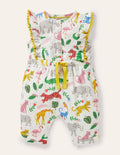Jersey Ruffle Playsuit-Ivory Jungle Stamp