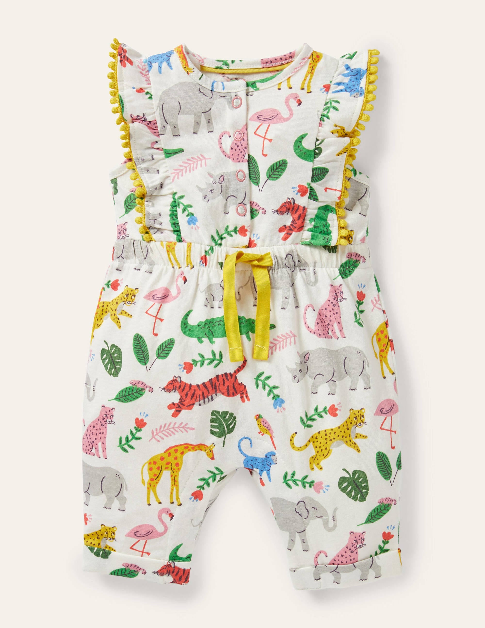 Jersey Ruffle Playsuit-Ivory Jungle Stamp - Image 1
