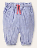 Gewebte Paperbag-Hose-Naturweiß/Helles Glockenblumenblau, Feine Streifen